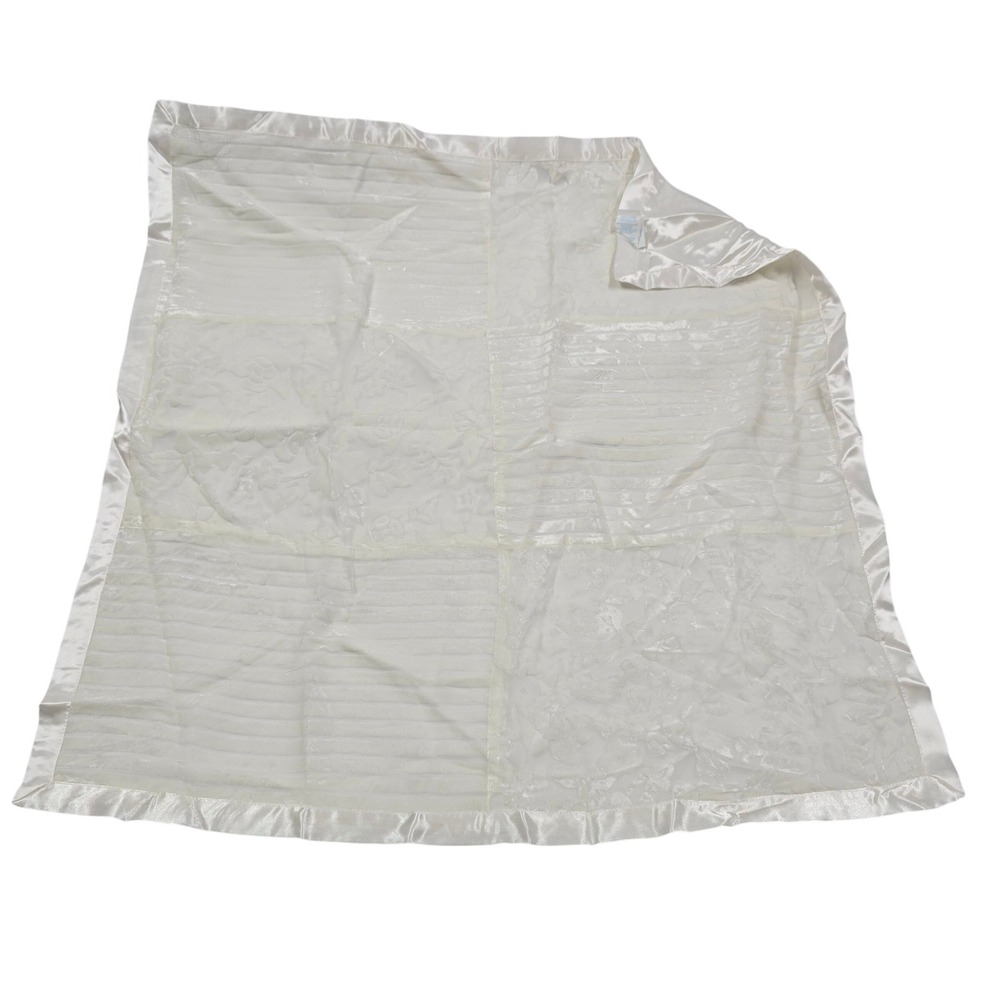 Carters Soft Velvet Burnout Baby Blanket White Ivory Cream Floral Stripe Satin